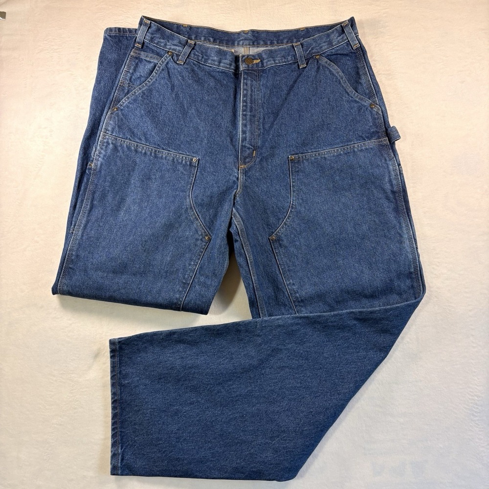 Carhartt Double Knee Carpenter Jeans Mens 38x34 Loose Fit Medium Dark Wash Work
